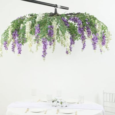 Silky Flower Store Artificial Silk Wisteria Vine Hanging Garland, Cream Purple Faux Floral Chandelier, 55cm 12 12 Product: Efavormart Cream Purple Artificial Silk Wisteria Vine Round Hanging Canopy, Draping Garland Flower Chandelier with Interchangeable Branches 55"