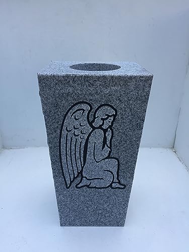 Silky Flower Store Granite Memorial Cemetery Vase Gray, Tapered Design, Outdoor Floral Holder, 5x4x9 5 5 Product: Granite Memorial Vase with Design Tapered (5"x4"x9") Gray