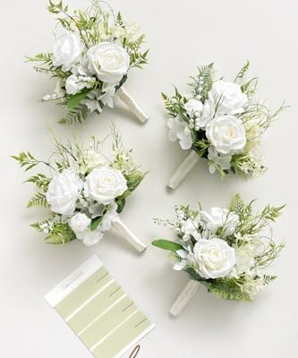 Silky Flower Store Artificial Lily of Valley Bridesmaid Bouquet, White Green Wedding Bouquet, Set of 4, 7 Inch 17 17 Product: Ling's Moment Artificial Flowers Lily of Valley White Bridesmaid Bouquet Set of 4, Green Wedding Flowers Bouquets for Bridesmaids, 7 Inch Bridal Bouquets for Bridesmaids, Wedding, etc