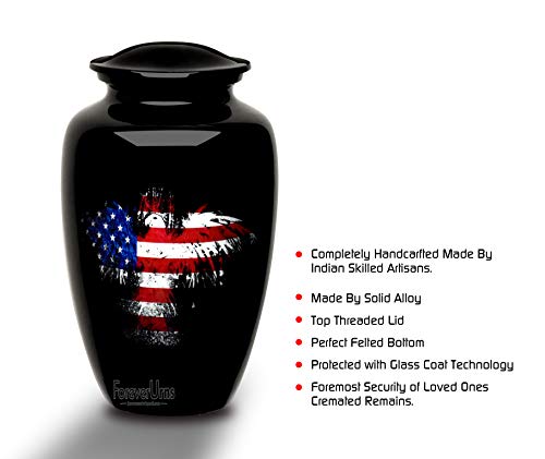 Silky Flower Store Adult Cremation Funeral Urn for Human Ashes, Black Handcrafted American Eagle Flag Theme, 200 cu in, 200 cu in 3 3 Product: Forever URNS Adult Cremation Funeral Urn with Printed American Eagle Flag Theme for Human Ashes of Female & Male | 200 cu in | Large | Black | Completely Handcrafted with Velvet Protection Bag