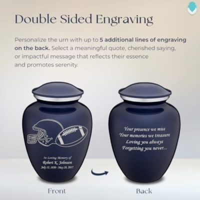 Product: Geturns Embrace Adult Personalized Football Cremation Urns for Human Ashes I Large Cobalt Blue Funeral Urn for Adult Men and Women with Double Side Engraving I 200 lbs
