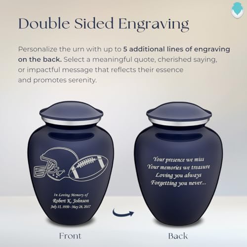 Product: Geturns Embrace Adult Personalized Football Cremation Urns for Human Ashes I Large Cobalt Blue Funeral Urn for Adult Men and Women with Double Side Engraving I 200 lbs