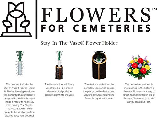 Silky Flower Store Artificial Cemetery Flowers, Sympathy Silks Red Mum White Rose Bouquet, Outdoor Grave Decorations, Non Bleed Colors, 20.5cm 6 6 Product: Sympathy Silks Artificial Cemetery Flowers – Realistic Vibrant Roses, Outdoor Grave Decorations - Non-Bleed Colors, and Easy Fit - 1 Red Mum and White Rose Bouquet