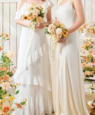 Product: Ling's Moment Artificial Flowers Sunflower Bridesmaid Bouquet Set of 4, Backyard Wedding Flowers Bouquets for Bridesmaids, 7 Inch Bridal Bouquets for Bridesmaids, Wedding, etc