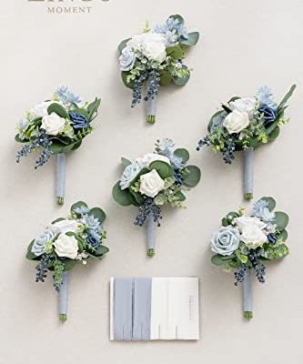 Silky Flower Store Dusty Blue Bridesmaid Bouquet, Artificial Silk Foam Wedding Flowers Set of 6, Blue White Bridal Bouquet, 7 Inch 13 13 Product: Ling's Moment Artificial Flowers Dusty Blue Bridesmaid Bouquet Set of 6, Blue & White Wedding Flowers Bouquets for Bridesmaids, 7 Inch Bridal Bouquets for Bridesmaids