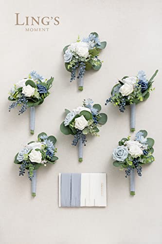 Silky Flower Store Dusty Blue Bridesmaid Bouquet, Artificial Silk Foam Wedding Flowers Set of 6, Blue White Bridal Bouquet, 7 Inch 6 6 Product: Ling's Moment Artificial Flowers Dusty Blue Bridesmaid Bouquet Set of 6, Blue & White Wedding Flowers Bouquets for Bridesmaids, 7 Inch Bridal Bouquets for Bridesmaids