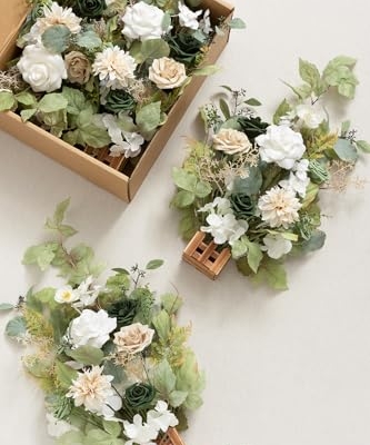 Silky Flower Store Artificial Flower Arrangements, Fall Wedding Decor, 17.5in Tall, Set of 4 13 13 Product: Ling's Moment 17.5" Tall Standing Artificial Flowers Arrangements 4pcs Fall Wedding Aisle Runner Chair Decorations Emerald & Tawny Beige Centerpieces for Ceremony Reception Rose Floral Party Outdoor