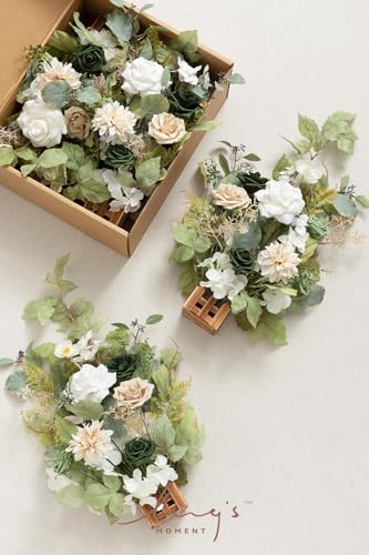 Silky Flower Store Artificial Flower Arrangements, Fall Wedding Decor, 17.5in Tall, Set of 4 6 6 Product: Ling's Moment 17.5" Tall Standing Artificial Flowers Arrangements 4pcs Fall Wedding Aisle Runner Chair Decorations Emerald & Tawny Beige Centerpieces for Ceremony Reception Rose Floral Party Outdoor
