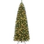 Product: Yaheetech 7.5ft Pre-lit Kingswood Fir Pencil Artificial Hinged Christmas Tree Skinny Corner Xmas Tree with 350 Incandescent Warm White Lights Prelighted Xmas Tree with Foldable Stand, Green