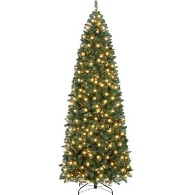 Product: Yaheetech 7.5ft Pre-lit Kingswood Fir Pencil Artificial Hinged Christmas Tree Skinny Corner Xmas Tree with 350 Incandescent Warm White Lights Prelighted Xmas Tree with Foldable Stand, Green