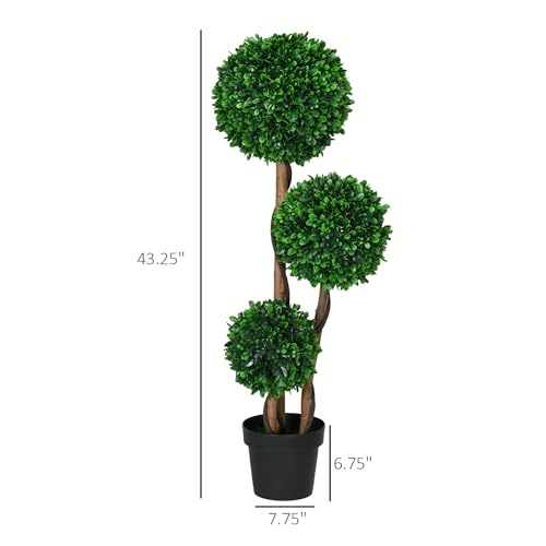 Product: HOMCOM 3.5ft/43.25" Artificial 3 Ball Boxwood Topiary Tree with Pot, Indoor Outdoor Fake Plant for Home Office, Living Room Decor