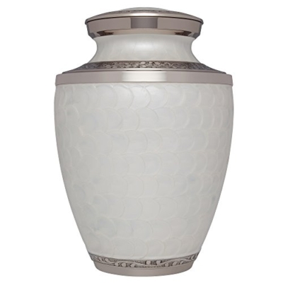 Product: Liliane Memorials White Funeral Urn Cremation Urn for Human Ashes - Hand Made in Brass - Suitable for Cemetery Burial or Niche- Large Size fits Remains of Adults up to 200 lbs- Petals White Model