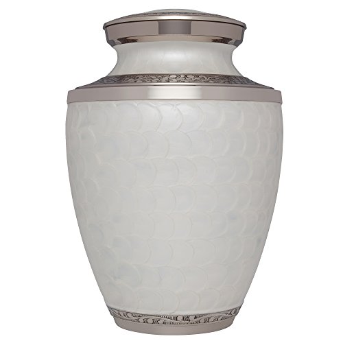 Product: Liliane Memorials White Funeral Urn Cremation Urn for Human Ashes - Hand Made in Brass - Suitable for Cemetery Burial or Niche- Large Size fits Remains of Adults up to 200 lbs- Petals White Model