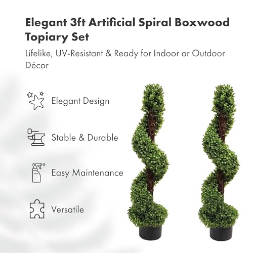 Product: 2 x Artificial Topiary Boxwood Spiral Trees (3ft/90cm)