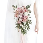 Product: Ansofi 9" Dusty Rose Wedding Bouquets for Bride, Cascading Bridal Bouquet for Bride Artificial Silk Roses Flowers Tossing Bouquet for Wedding Ceremony Decor