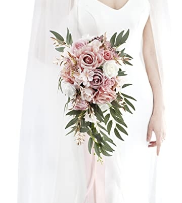Product: Ansofi 9" Dusty Rose Wedding Bouquets for Bride, Cascading Bridal Bouquet for Bride Artificial Silk Roses Flowers Tossing Bouquet for Wedding Ceremony Decor