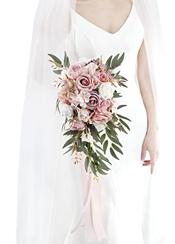 Product: Ansofi 9" Dusty Rose Wedding Bouquets for Bride, Cascading Bridal Bouquet for Bride Artificial Silk Roses Flowers Tossing Bouquet for Wedding Ceremony Decor