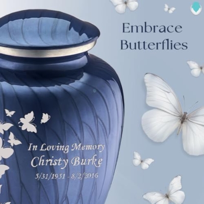 Product: Geturns Embrace Adult Personalized Butterfly Cremation Urns for Human Ashes I Large Pearl Cobalt Blue Funeral Urn for Men and Women I 200 lbs