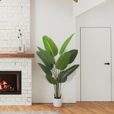 Silky Flower Store Bird of Paradise Artificial Plant, Fake Palm Tree, White Planter, Indoor Floor Decor, 5FT 13 13 Product: Jocoevol Bird of Paradise Artificial Plant, 5FT Fake Plant Palm with White Planter, Tall Artificial Floor Plants Indoor for Home Office Living Room Decor Housewarming Gift