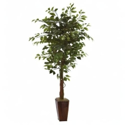 Silky Flower Store Artificial Ficus Tree with Bamboo Planter, 6ft Green Faux Indoor Tree Decor, Lifelike Home Office Plant 6ft 7 7 Product: Nearly Natural 5931 6ft. Ficus Tree with Bamboo Planter,Green