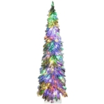 Product: HOMCOM 5ft Tall Prelit Pencil Artificial Christmas Tree Holiday Décor with 334 Snow Flocked Branches, 150 Warm White or Colorful LED Lights, Downswept Shape