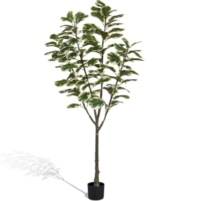 Product: 6ft Tall Artificial Fiddle Leaf Fig Tree with 108 Decorative Leaves - Faux Silk Tree in Pot for Home, Office, Living Room, Bathroom & Corner - Indoor Decor Accent