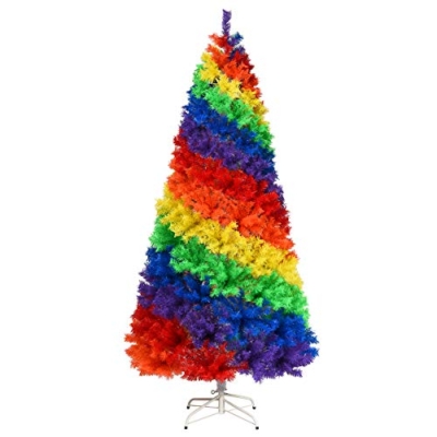 Product: Goplus 7ft Artificial Colorful Rainbow Christmas Tree, Full Fir Hinged Xmas Tree with 1213 Branch Tips, Solid Metal Stand, Perfect for Indoor Outdoor Holiday Seasonal Decoration