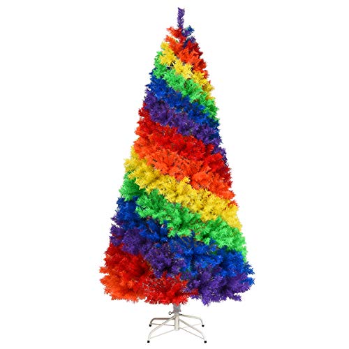 Product: Goplus 7ft Artificial Colorful Rainbow Christmas Tree, Full Fir Hinged Xmas Tree with 1213 Branch Tips, Solid Metal Stand, Perfect for Indoor Outdoor Holiday Seasonal Decoration