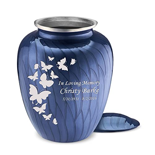 Product: Geturns Embrace Adult Personalized Butterfly Cremation Urns for Human Ashes I Large Pearl Cobalt Blue Funeral Urn for Men and Women I 200 lbs