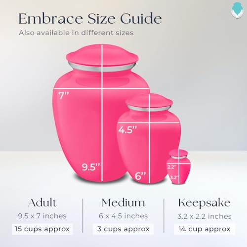 Product: Geturns Embrace Adult Personalized Angel Cremation Urns for Human Ashes I Large Bright Pink Funeral Urn for Adult Men and Women with Double Side Engraving I 200 lbs
