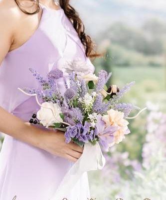 Silky Flower Store Purple Bridesmaid Bouquet Set of 4, Lavender Artificial Wedding Flowers, Silk Foam Posy, 7 Inch 9 9 Product: Ling's Moment Artificial Flowers Purple Bridesmaid Bouquet Set of 4, Lavender Wedding Flowers Bouquets for Bridesmaids, 7 Inch Bridal Bouquets for Bridesmaids, Wedding, etc