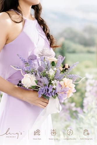 Silky Flower Store Purple Bridesmaid Bouquet Set of 4, Lavender Artificial Wedding Flowers, Silk Foam Posy, 7 Inch 1 1 Product: Ling's Moment Artificial Flowers Purple Bridesmaid Bouquet Set of 4, Lavender Wedding Flowers Bouquets for Bridesmaids, 7 Inch Bridal Bouquets for Bridesmaids, Wedding, etc