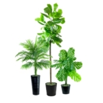 Product: LCG Florals Set of 3 Fig Trees in Black Metal Pots with Real-Wood Trunk - Low Maintenance Indoor and Outdoor Faux Plants for Living Rooms, Offices, Kitchens & Outdoor Spaces