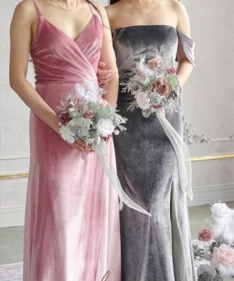 Silky Flower Store Dusty Gray Bridesmaid Bouquet Set of 4, Artificial Silk Foam Wedding Flowers, 7 Inch Bridesmaid Bouquets 7 Inch 12 12 Product: Ling's Moment Artificial Flowers Dusty & Gray Bridesmaid Bouquet Set of 4, Gray Wedding Flowers Bouquets for Bridesmaids, 7 Inch Bridal Bouquets for Bridesmaids, Wedding, etc