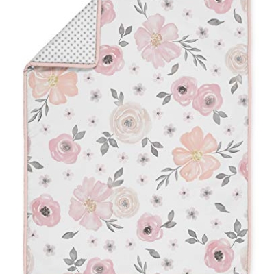 Product: Sweet Jojo Designs 4-Piece Baby Crib Bedding Set (Pink/Grey Boho Floral) for Girls, Infants/Nursery incl. Blanket, Fitted Sheet, Skirt, Diaper Stacker (Watercolor, Elegant Rose Polka Dot, Blush Gray)