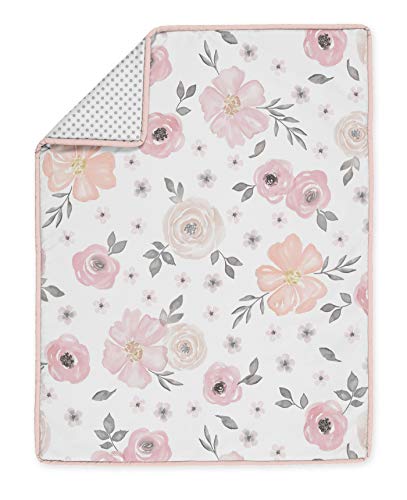 Product: Sweet Jojo Designs 4-Piece Baby Crib Bedding Set (Pink/Grey Boho Floral) for Girls, Infants/Nursery incl. Blanket, Fitted Sheet, Skirt, Diaper Stacker (Watercolor, Elegant Rose Polka Dot, Blush Gray)