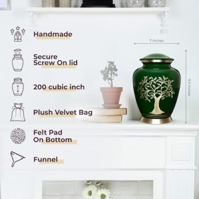 Product: Trupoint Memorials Cremation Urns for Human Ashes, Tree of Life Decorative Burial Urn for Adult Men and Women, Large Dark Green