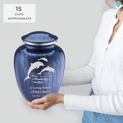 Product: Geturns Embrace Adult Personalized Dolphin Cremation Urns for Human Ashes I Large Pearl Cobalt Blue Funeral Urn for Men and Women I 200 lbs