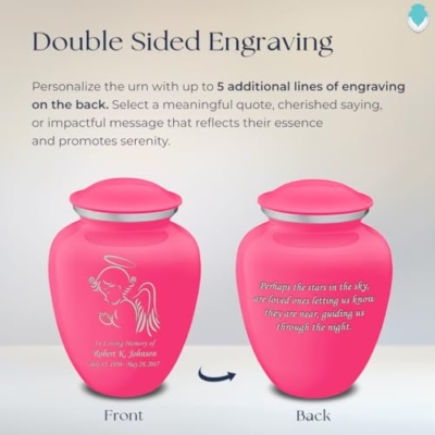 Product: Geturns Embrace Adult Personalized Angel Cremation Urns for Human Ashes I Large Bright Pink Funeral Urn for Adult Men and Women with Double Side Engraving I 200 lbs