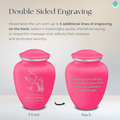 Product: Geturns Embrace Adult Personalized Angel Cremation Urns for Human Ashes I Large Bright Pink Funeral Urn for Adult Men and Women with Double Side Engraving I 200 lbs