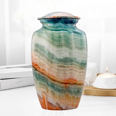 Silky Flower Store Memorial Cremation Urn for Human Ashes, Handcrafted Large Adult Burial Marble Finish, Blue Marsh, 10.5 x 6 in 11 11 Product: Memorial Cremation Urns for Human Ashes | Handcrafted Large Burial Marble Finish Adult Cremation Urn, Funeral Decorative Urns for Female & Male | 200 lbs with Velvet Bag (Blue Marsh)
