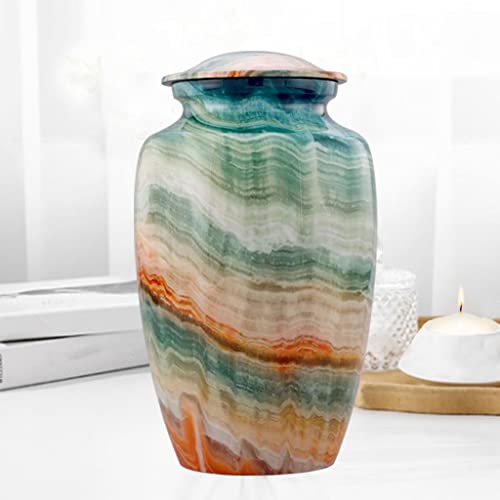 Silky Flower Store Memorial Cremation Urn for Human Ashes, Handcrafted Large Adult Burial Marble Finish, Blue Marsh, 10.5 x 6 in 3 3 Product: Memorial Cremation Urns for Human Ashes | Handcrafted Large Burial Marble Finish Adult Cremation Urn, Funeral Decorative Urns for Female & Male | 200 lbs with Velvet Bag (Blue Marsh)