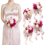 Product: Ling's Moment Pink Bridesmaid Bouquet Set of 4, Blush Pink Wedding Bouquets for Bridesmaids, 7 Inch Bridal Bouquets for Bridesmaids, Wedding, Ceremony, Anniversary, Homecoming, etc.