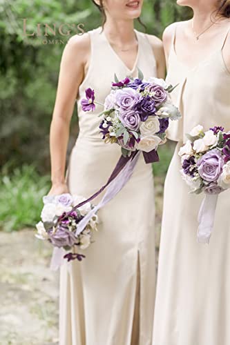 Product: Ling's Moment Artificial Flowers Purple Bridesmaid Bouquet Set of 4, Lilac and Gold Wedding Flowers Bouquets for Bridesmaids, 7 Inch Bridal Bouquets for Bridesmaids, Wedding, Ceremony, Anniversary, et