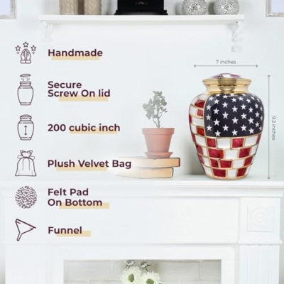 Product: Trupoint Memorials Cremation Urns for Human Ashes, Military and Patriotic Decorative Burial Urn for Veteran Adult Men and Women, Large Bronze