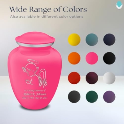 Product: Geturns Embrace Adult Personalized Angel Cremation Urns for Human Ashes I Large Bright Pink Funeral Urn for Adult Men and Women with Double Side Engraving I 200 lbs