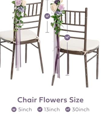 Silky Flower Store Artificial Aisle Pew Flowers, Wedding Chair Decorations Lilac Purple Gold Chiffon Ribbons, 13in x 5in 8 8 Product: Ling's Moment 8pcs Wedding Artificial Aisle Pew Flowers Chair Decorations Arrangements with Chiffon Ribbons Lilac Purple Gold for Ceremony Chair Back Floral Decor Reception Church Party Outdoor