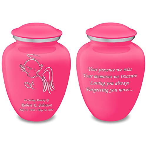 Product: Geturns Embrace Adult Personalized Angel Cremation Urns for Human Ashes I Large Bright Pink Funeral Urn for Adult Men and Women with Double Side Engraving I 200 lbs