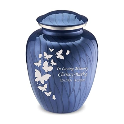 Product: Geturns Embrace Adult Personalized Butterfly Cremation Urns for Human Ashes I Large Pearl Cobalt Blue Funeral Urn for Men and Women I 200 lbs