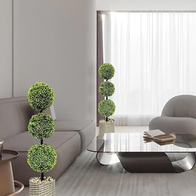 Product: ChrisXiao 3ft Artificial Triple Ball Boxwood Topiary Tree Set of 2, Artificial All Year Green Fake Plant Ball Trees, UV-Resistant Indoor/Outdoor Porch Decor with Sturdy Pot